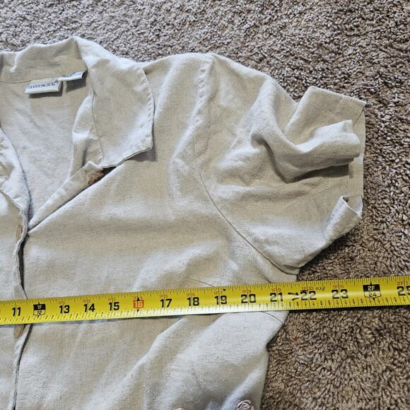 Vtg Fashion Bug Floral Linen Button Up Top Size 16 Embroidered Beige Boho Beach - Picture 8 of 9